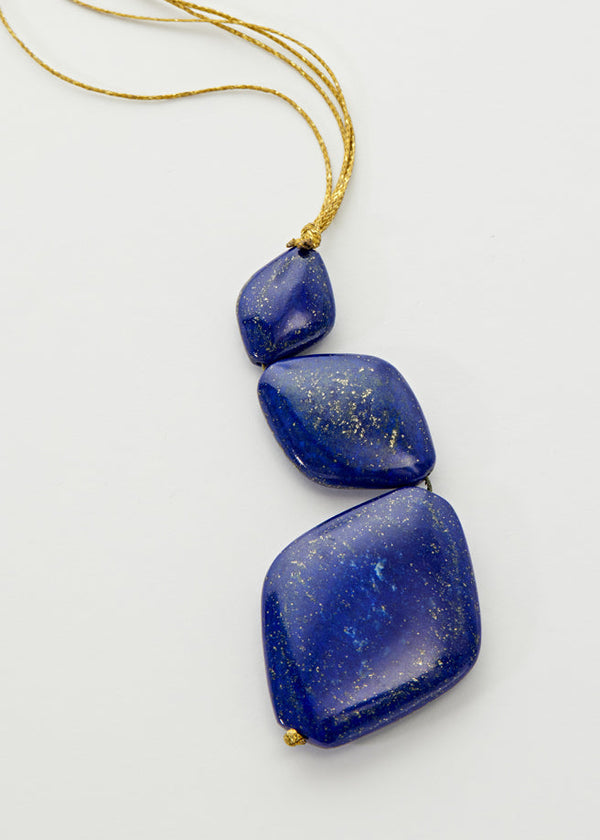 Pippa Small Lapis Archaic Three Stone Necklace On Cord
