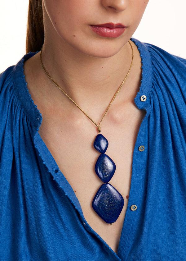 Pippa Small Lapis Archaic Three Stone Necklace On Cord