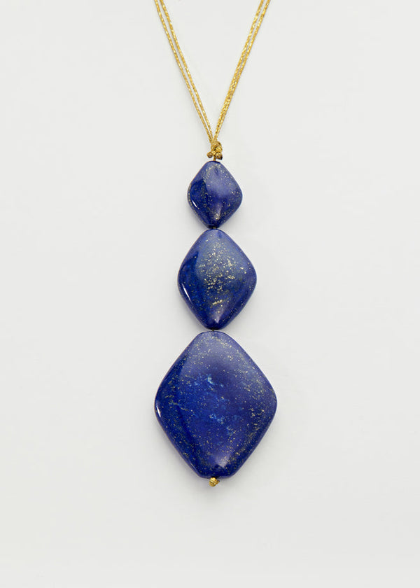 pippa small Lapis Archaic Three Stone Necklace on Cord