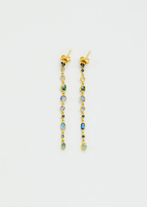 Pippa Small 18kt Gold Indigo Long Drop Studs
