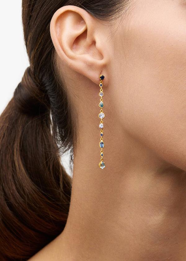 Pippa Small 18kt Gold Indigo Long Drop Studs