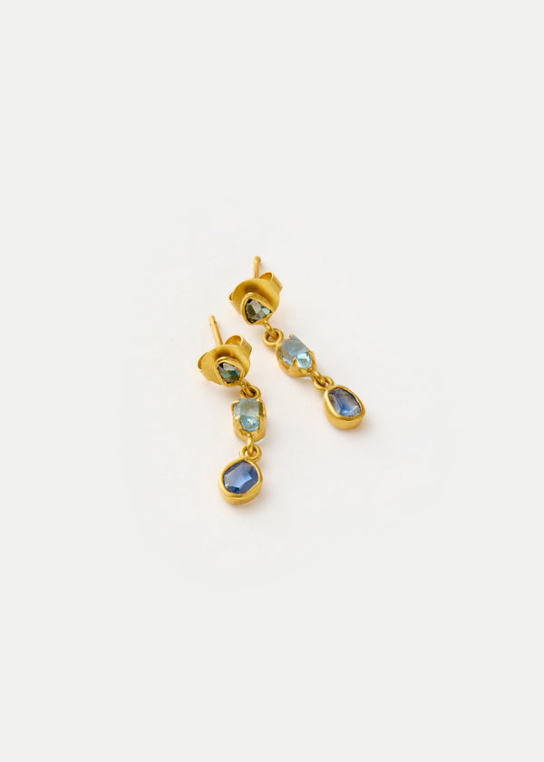 Pippa Small 18kt Gold Indigo Three Drop Earrings