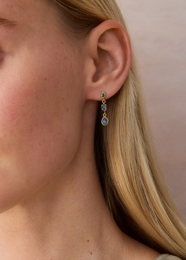 Pippa Small 18kt Gold Indigo Three Drop Earrings
