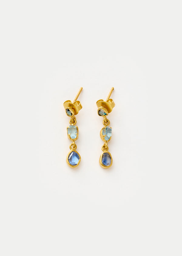 pippa small 18kt Gold Indigo Three Drop Earrings