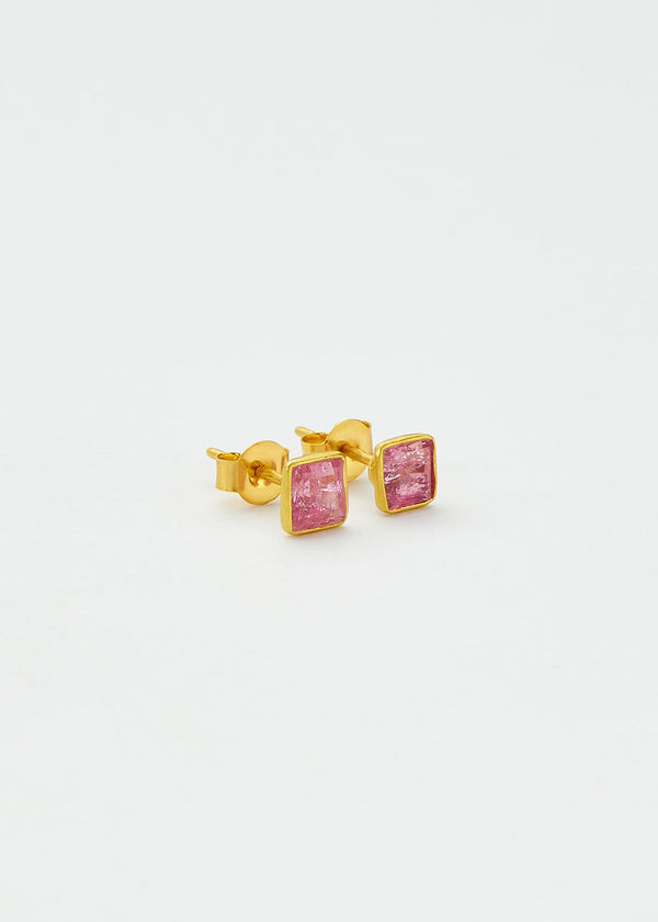 Pippa Small 18kt Gold Pink Tourmaline Square Studs