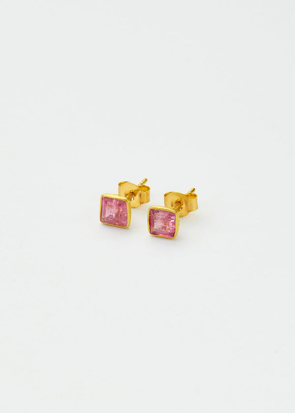 pippa small 18kt Gold Pink Tourmaline Square Studs