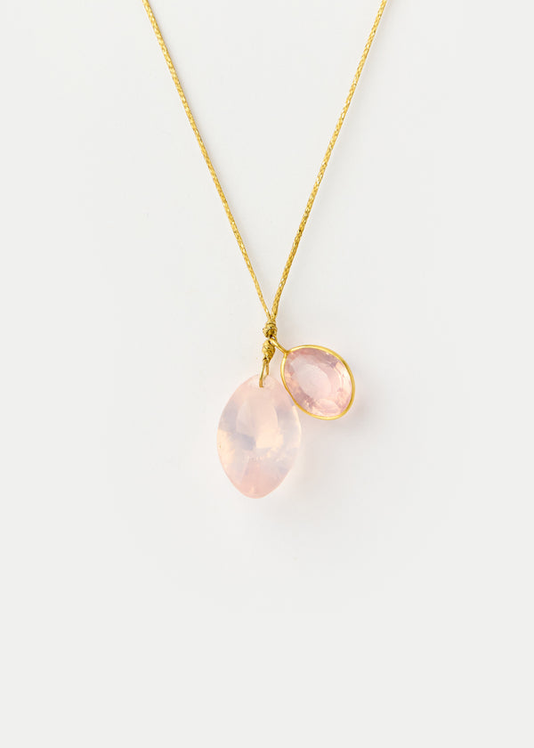 pippa small 18kt Gold Rose Quartz Amulets on Cord