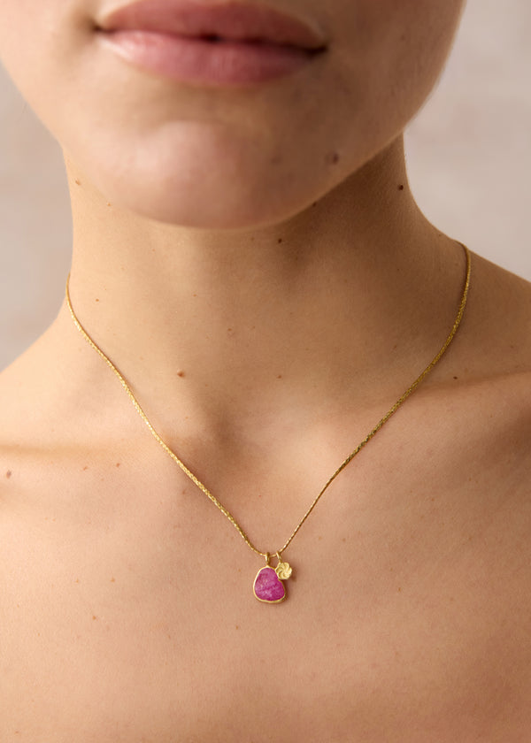 Pippa Small 18kt Gold Ruby & Flower Amulets On Cord