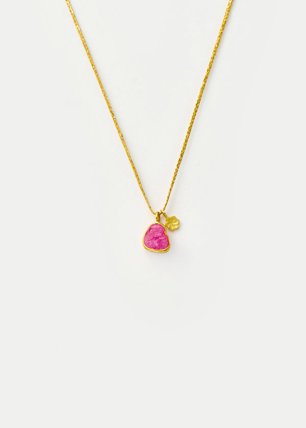 pippa small 18kt Gold Ruby & Flower Amulets on Cord