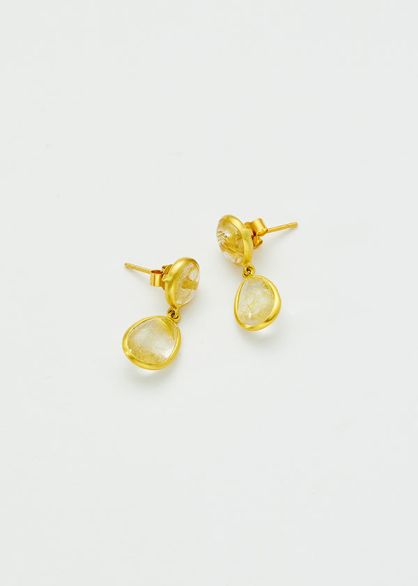 Pippa Small 18kt Gold Rutilated Quartz Drop Studs