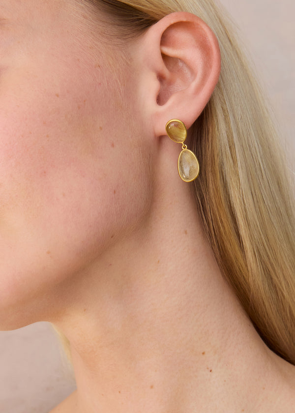 Pippa Small 18kt Gold Rutilated Quartz Drop Studs