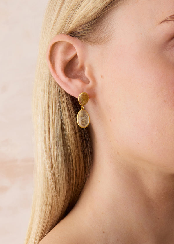 Pippa Small 18kt Gold Rutilated Quartz Drop Studs