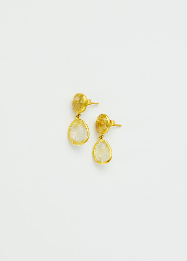 pippa small 18kt Gold Rutilated Quartz Drop Studs