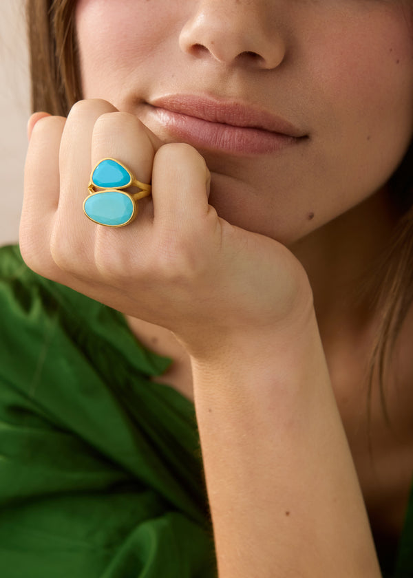 Pippa Small 18kt Gold Turquoise Double Greek Ring