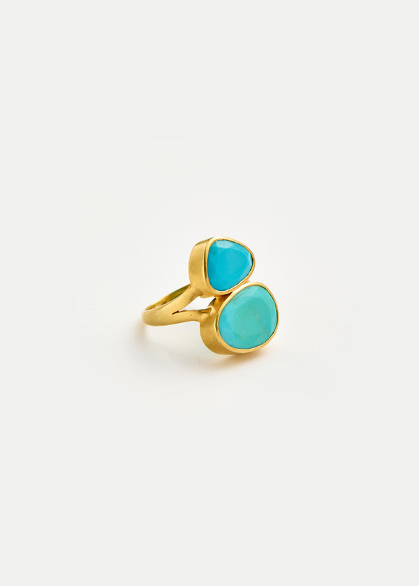 Pippa Small 18kt Gold Turquoise Double Greek Ring