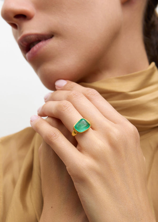 Pippa Small 22kt Gold Colombian Emerald Greek Ring