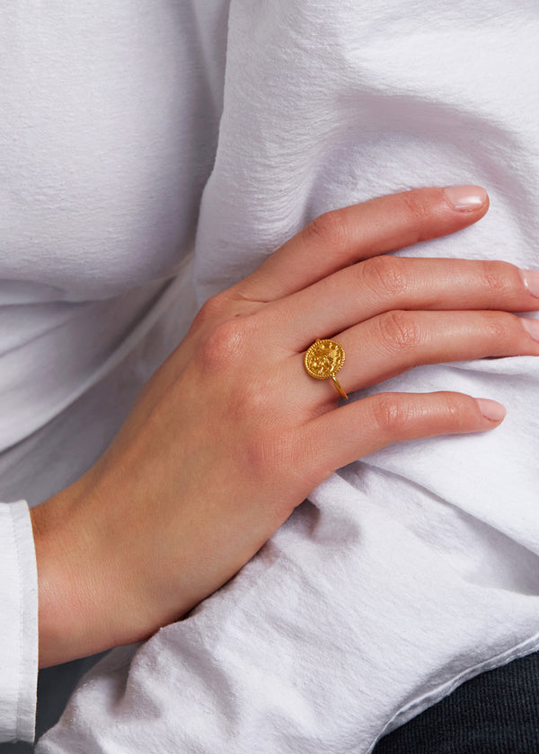 Pippa Small 22kt Gold Goddess Durga Round Ring