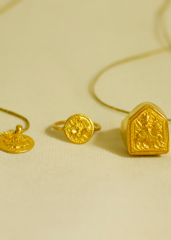 Pippa Small 22kt Gold Goddess Durga Round Ring