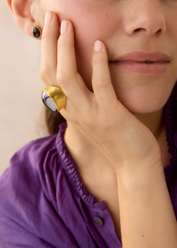 Pippa Small 22kt Gold Night Hematite Tibetan Ring