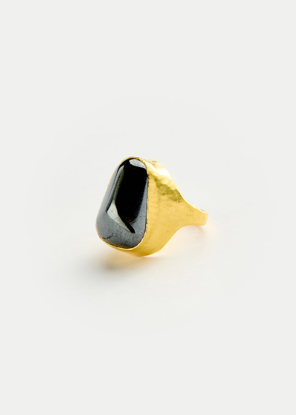 pippa small 22kt Gold Night Hematite Tibetan Ring
