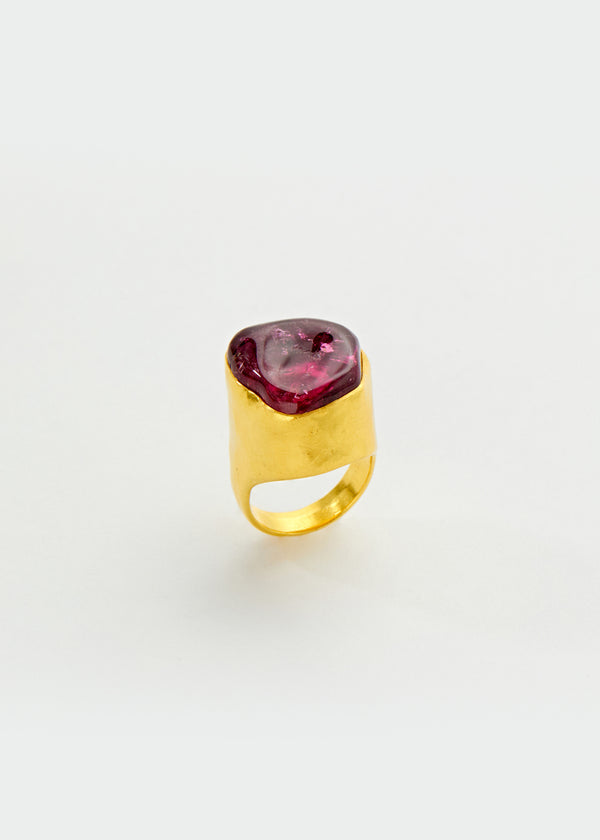Pippa Small 22kt Gold Pink Tourmaline Tibetan Ring