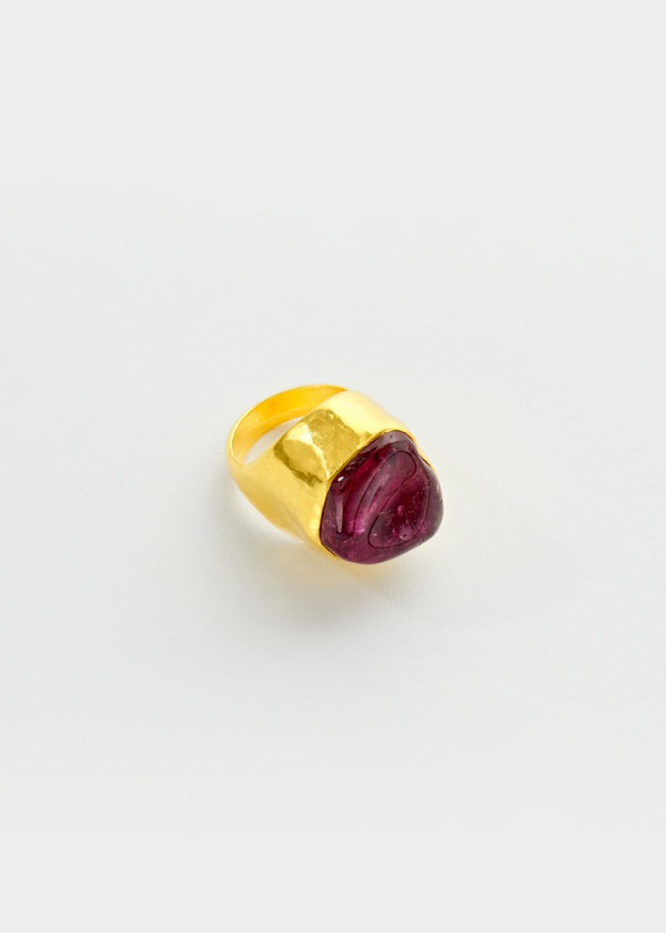 pippa small 22kt Gold Pink Tourmaline Tibetan Ring