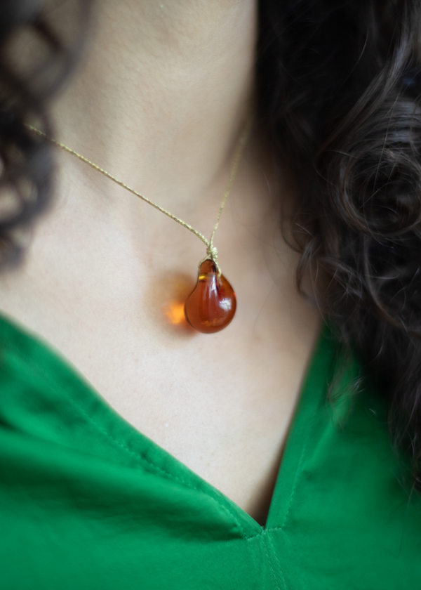 Pippa Small Azaz Amber Glass Bead On Cord