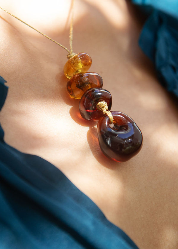 Pippa Small Azaz Amber Glass Beads On Cord
