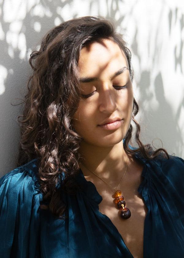 Pippa Small Azaz Amber Glass Beads On Cord