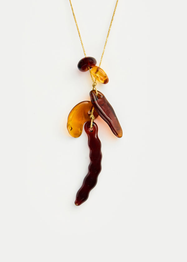 pippa small Azaz Amber Glass Bean Cluster on Cord