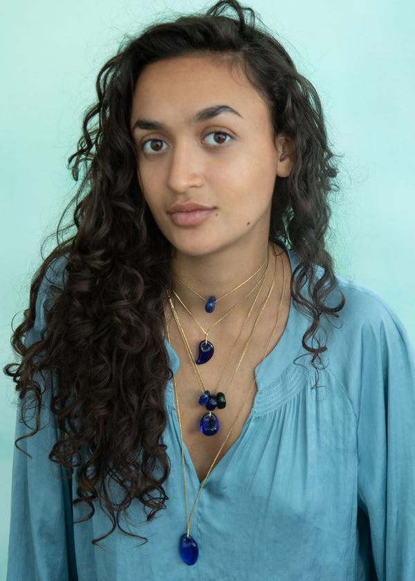 Pippa Small Azaz Blue Round Glass Bead On Cord