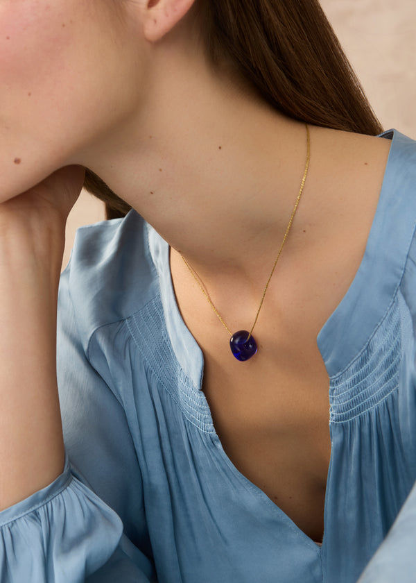 Pippa Small Azaz Dark Blue Glass Bead On Cord