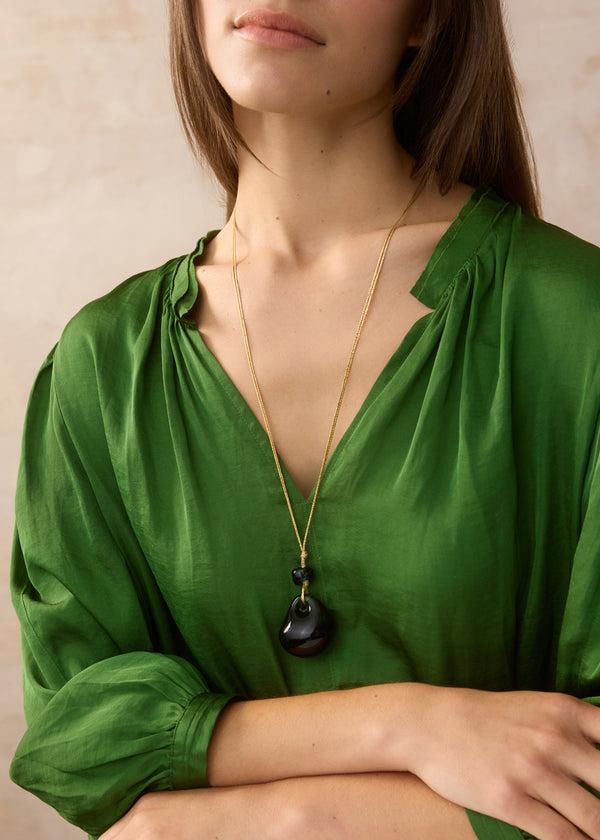 Pippa Small Azaz Green Glass Double Bead On Cord