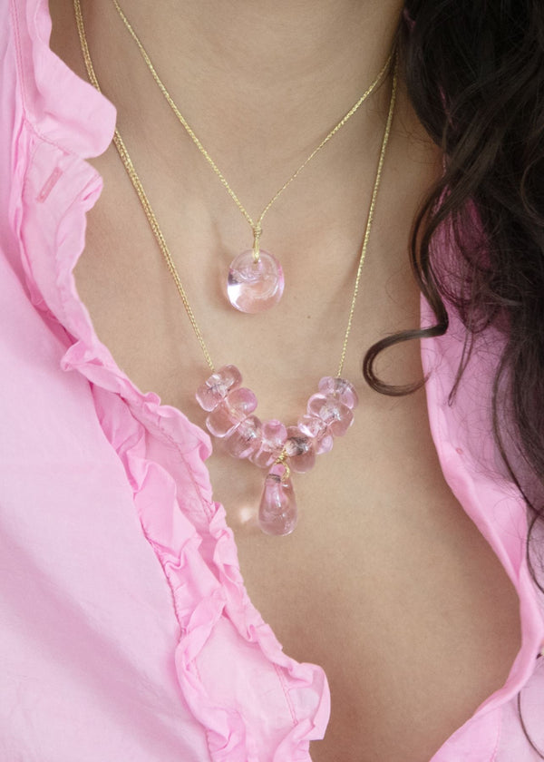Pippa Small Azaz Pink Glass Bead On Cord