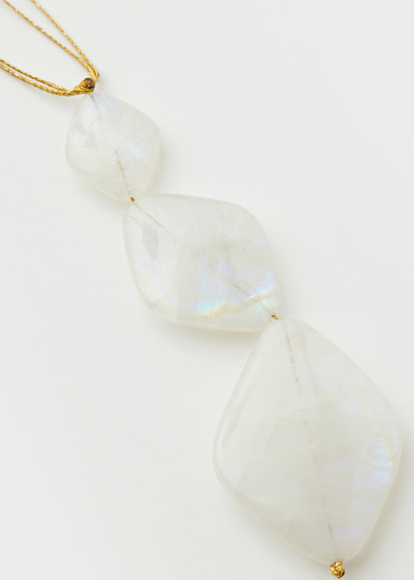 Pippa Small Rainbow Moonstone Archaic Three Stone Necklace On Cord