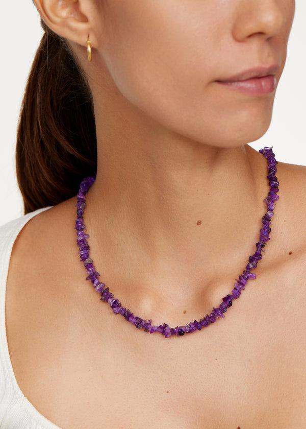 Pippa Small Sterling Silver Rough Amethyst Beaded Necklace