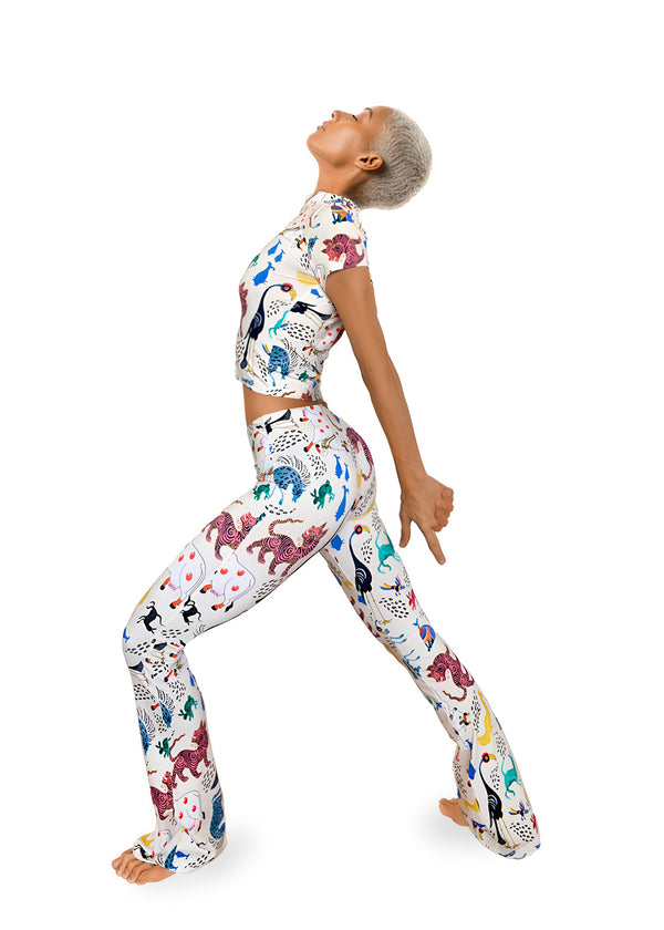 Pitaya Yoga ANIMAL SOUP FLARED PANTS - BAMBOO