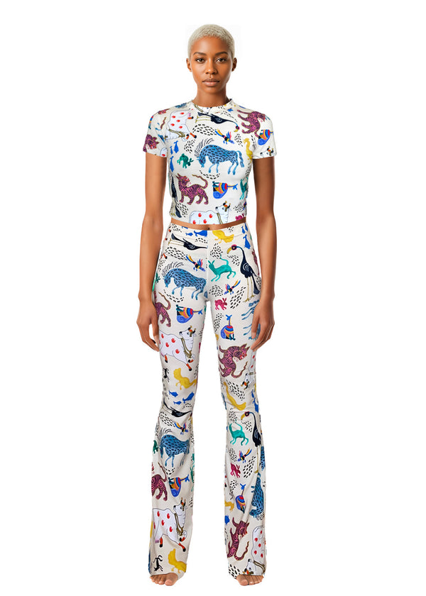 Pitaya Yoga ANIMAL SOUP FLARED PANTS - BAMBOO