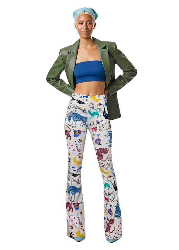 pitaya yoga ANIMAL SOUP FLARED PANTS - BAMBOO
