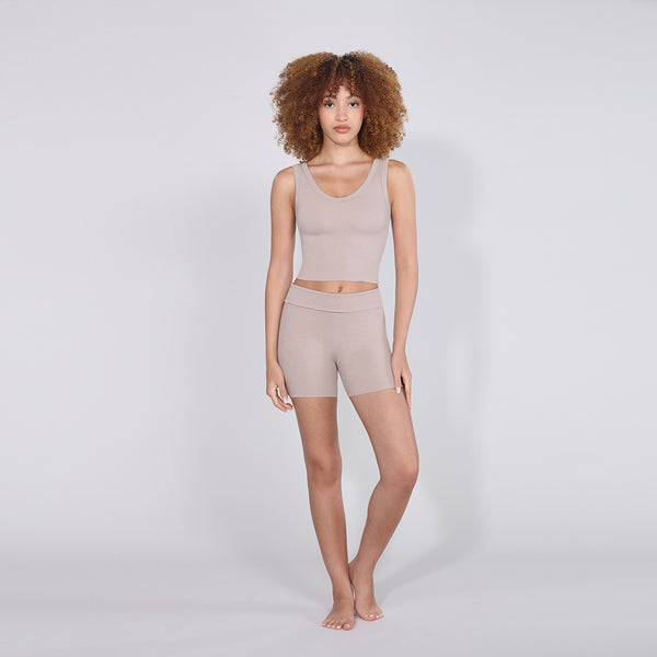 pj harlow B30 Rib V-Neck Crop Loungewear Tops Mocha
