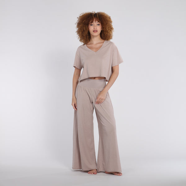 pj harlow B30 V-Neck Crop Jersey Tee Loungewear Tops Mocha