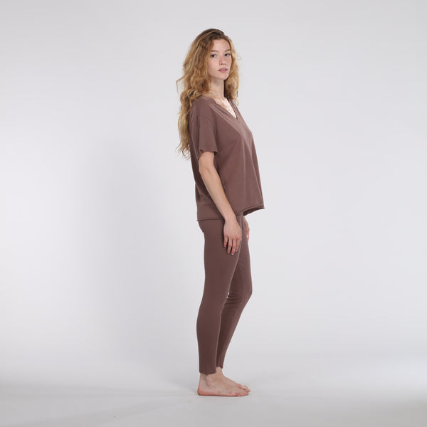 Pj Harlow B30 V-Neck Jersey Tee Loungewear Tops Mocha