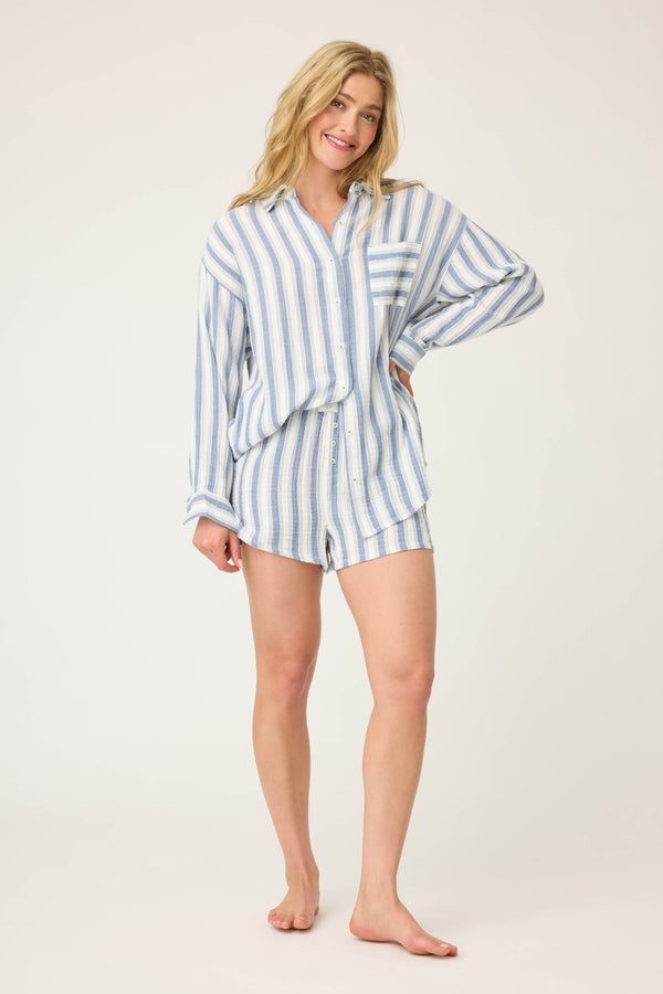 Pj Salvage Back From The Beach Striped Gauze Loungewear Set