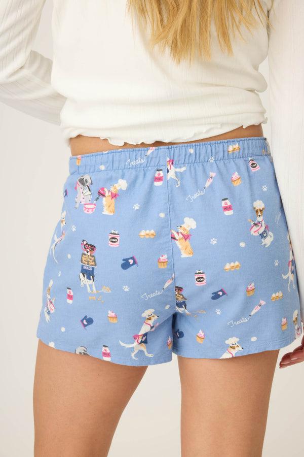 Pj Salvage Baked Woof Love Dog Print Flannel Shorts