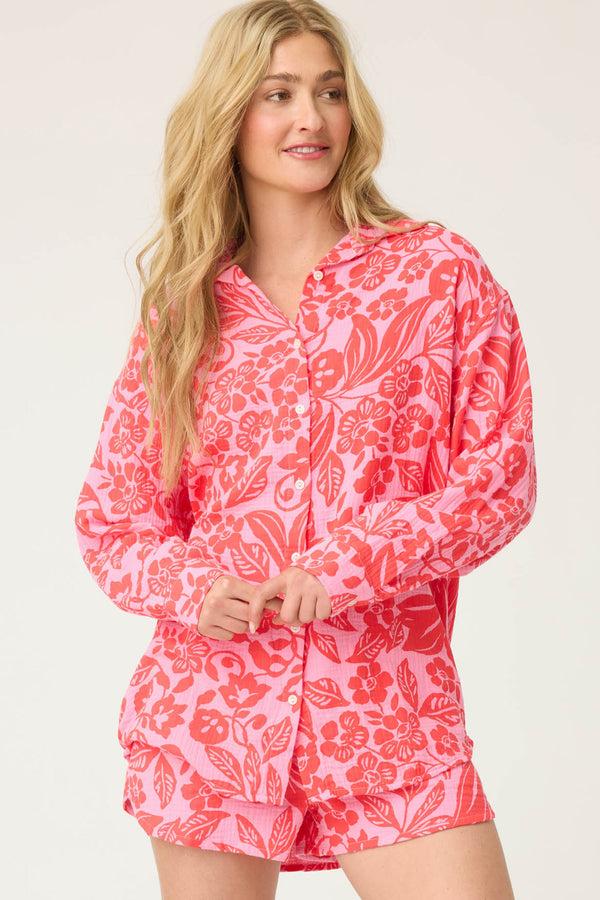 pj salvage Bali Bay Floral Long Sleeve Button-Up Shirt