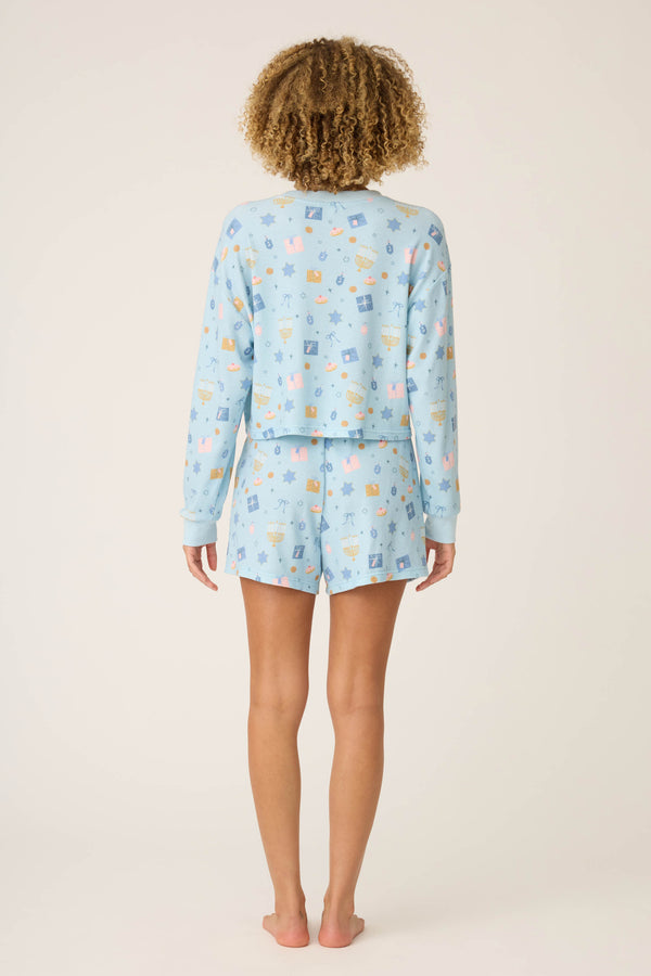 Pj Salvage Boyfriend Boxer Hanukkah Print Shorts Set