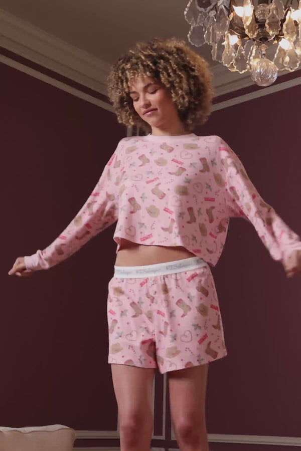 Pj Salvage Boyfriend Boxer Western Holiday Print Shorts Set