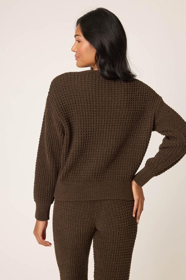 Pj Salvage Chenille Waffle Long Sleeve Chocolate Top