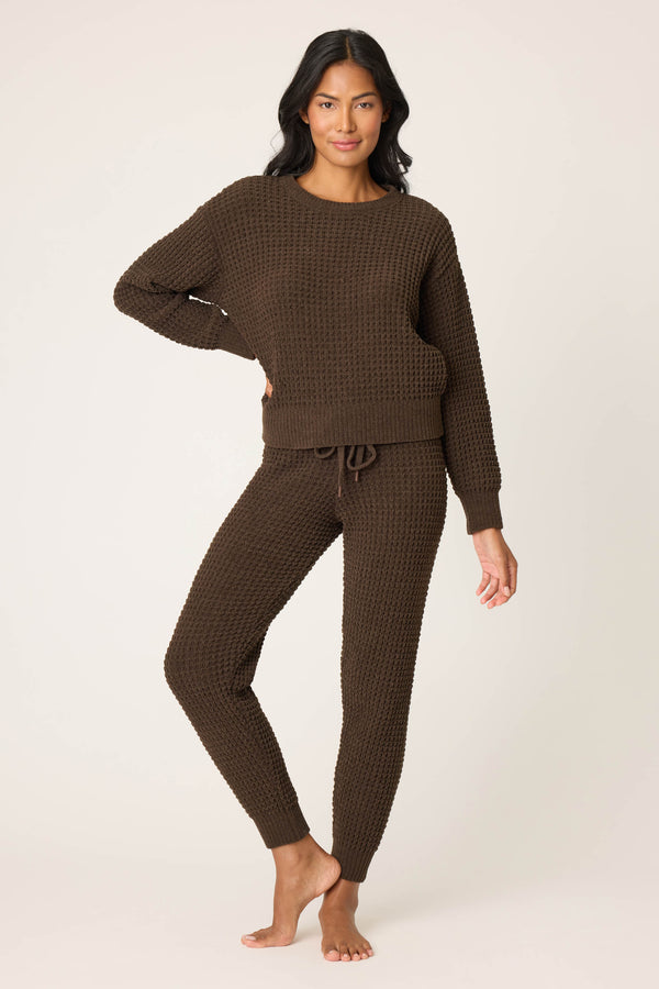 Pj Salvage Chenille Waffle Long Sleeve Chocolate Top