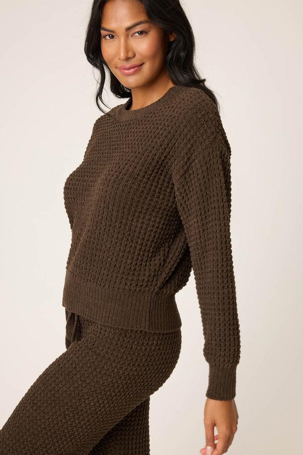 Pj Salvage Chenille Waffle Long Sleeve Chocolate Top